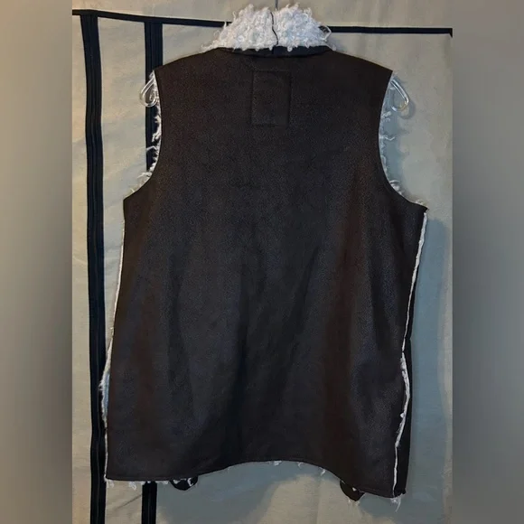 Aeropostale Women's M‎ Faux Suede Sherpa Lining Brown Vest Draped Open Front - Picture 2 of 9